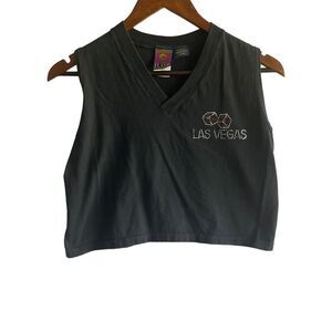 Women's Flash Avanti Vintage Cropped Black Rhinestone Las Vegas Tank Top